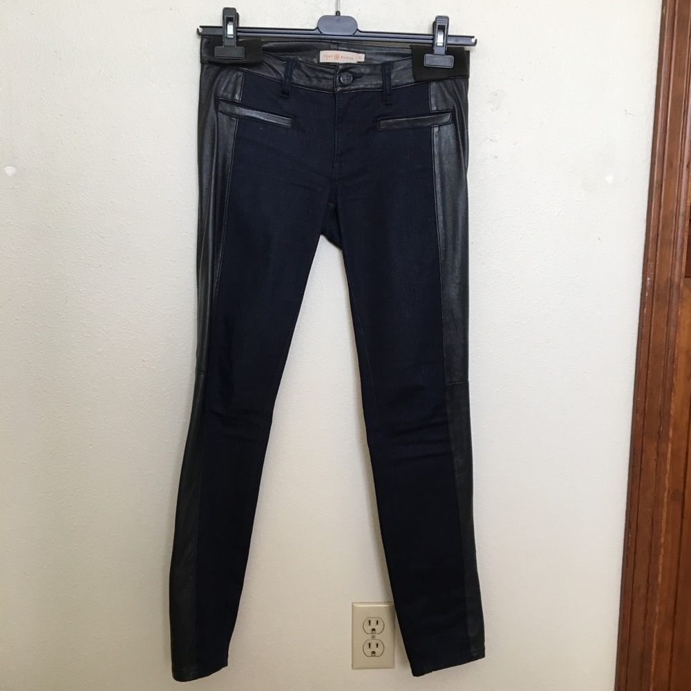 TORY BURCH leather Moto denim